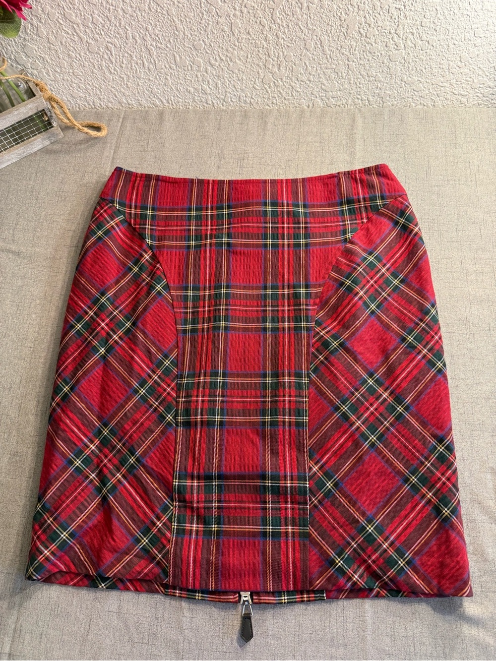 Boston Proper Plaid Double Zip Pencil Skirt Sz 14 Textured Tartan Academic/Punk